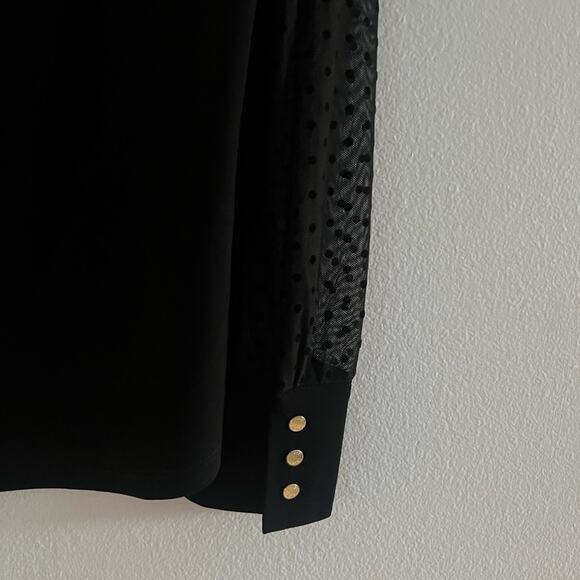 NWT Anne Klein Polka Dot Sheer Sleeves Black Blouse Small - Picture 6 of 10